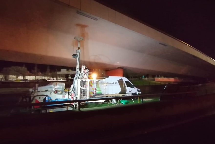 Comacchio GEO rotary rig mobilised for night works beneath a bridge
