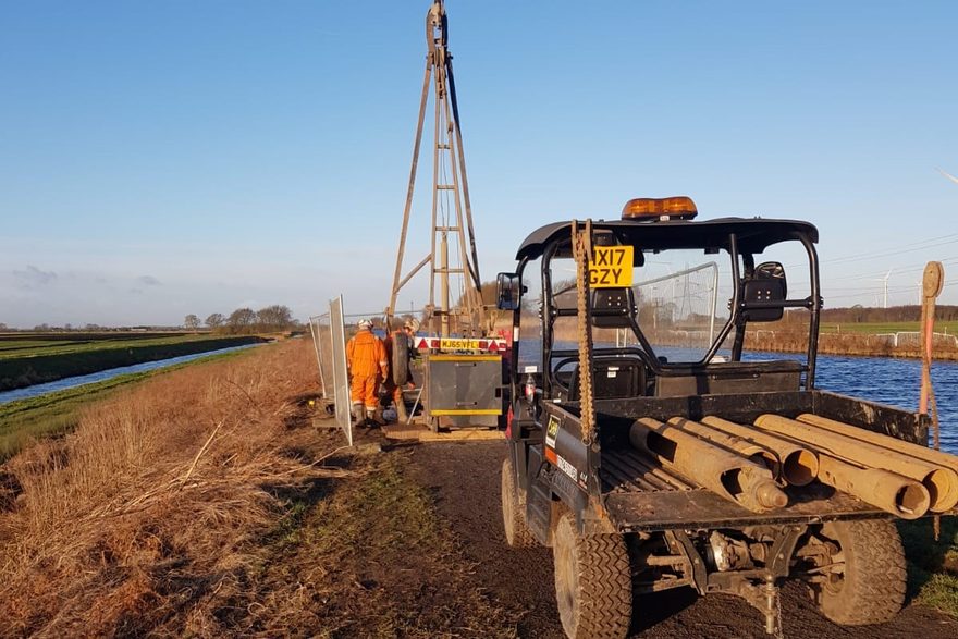 Geotron Dando cable percussion rig on a riverside site investigation